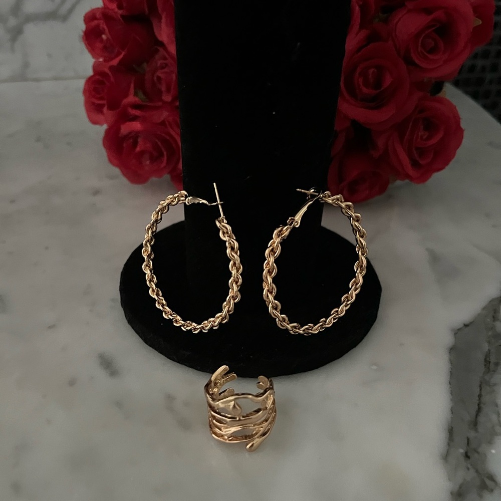 Chain Hoop Earrings and Ring Set